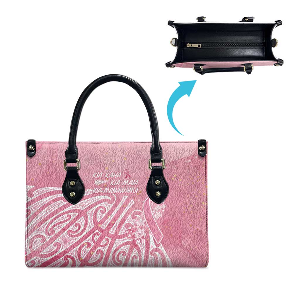 Breast Cancer Awareness Maori Leather Bag Kia Kaha Kia Maia Kia Manawanui - Polynesian Pride