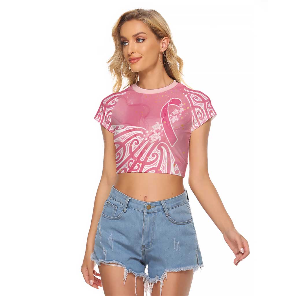 Breast Cancer Awareness Maori Raglan Cropped T Shirt Kia Kaha Kia Maia Kia Manawanui - Polynesian Pride