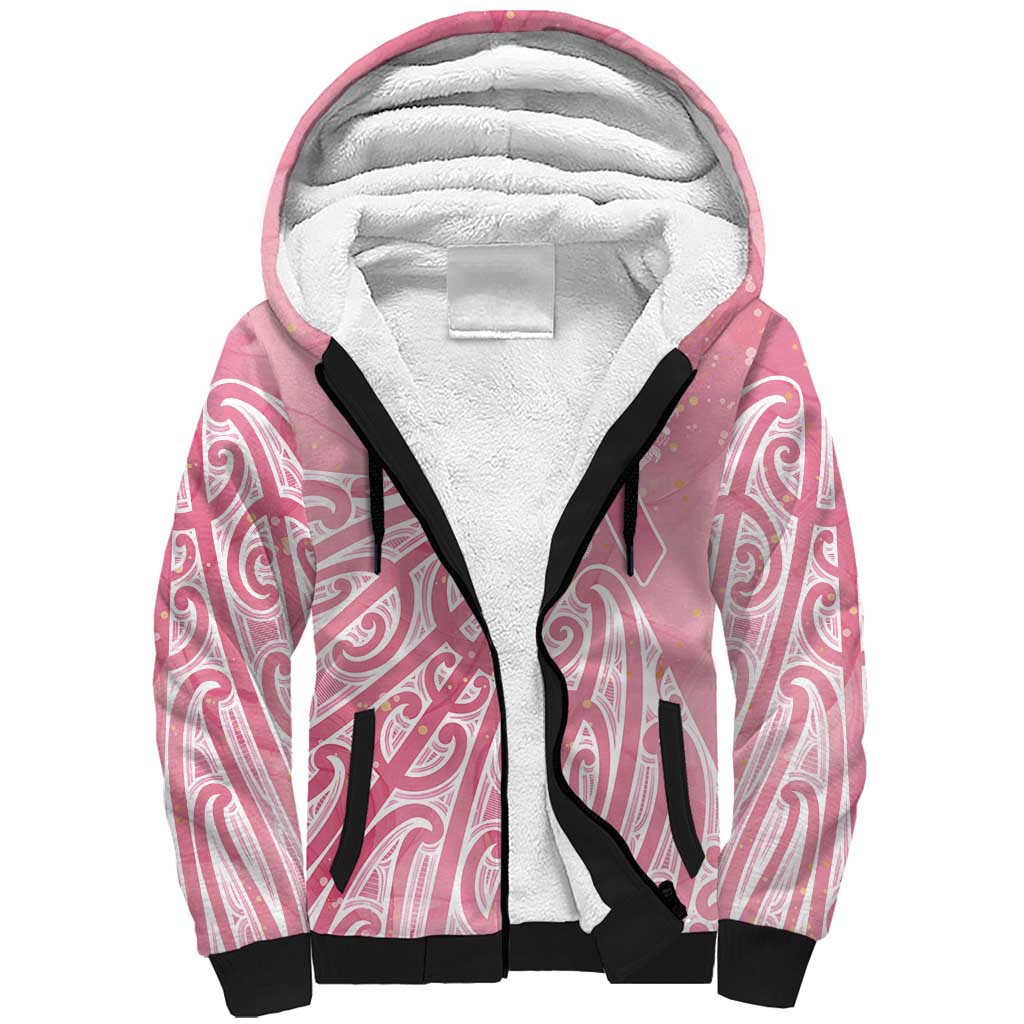 Breast Cancer Awareness Maori Sherpa Hoodie Kia Kaha Kia Maia Kia Manawanui - Polynesian Pride