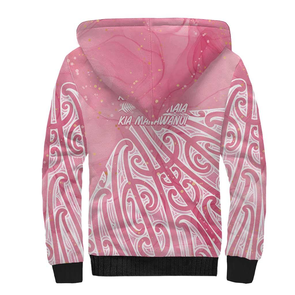 Breast Cancer Awareness Maori Sherpa Hoodie Kia Kaha Kia Maia Kia Manawanui - Polynesian Pride