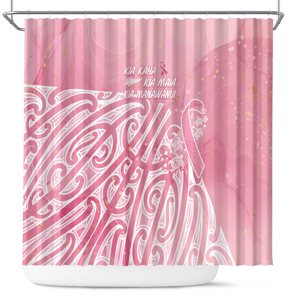 Breast Cancer Awareness Maori Shower Curtain Kia Kaha Kia Maia Kia Manawanui - Polynesian Pride