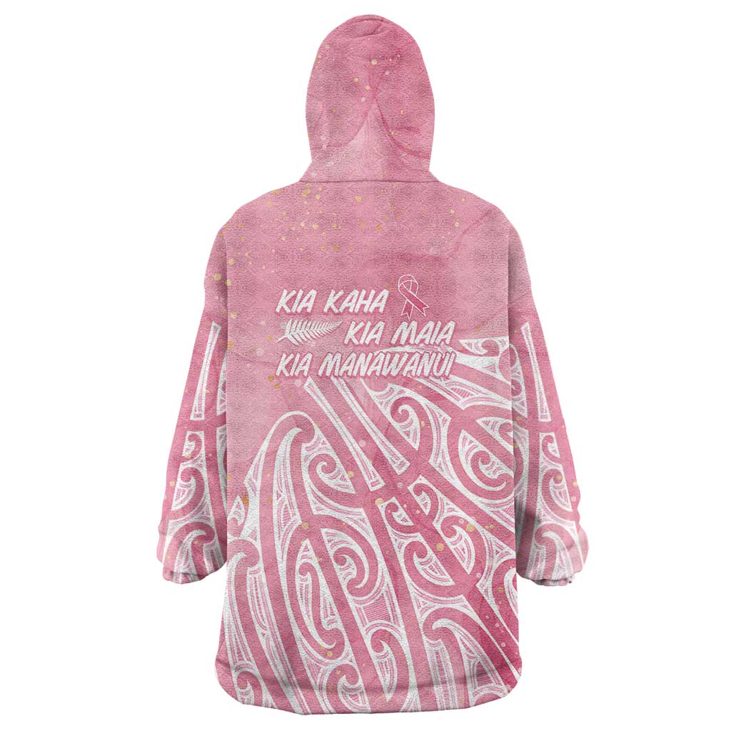 Breast Cancer Awareness Maori Wearable Blanket Hoodie Kia Kaha Kia Maia Kia Manawanui - Polynesian Pride