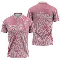 Breast Cancer Awareness Maori Zipper Polo Shirt Kia Kaha Kia Maia Kia Manawanui - Polynesian Pride