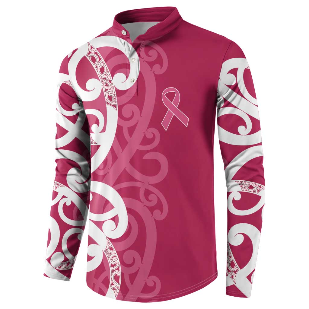 Breast Cancer Awareness Maori Button Sweatshirt Koru Kowhaiwhai - Polynesian Pride