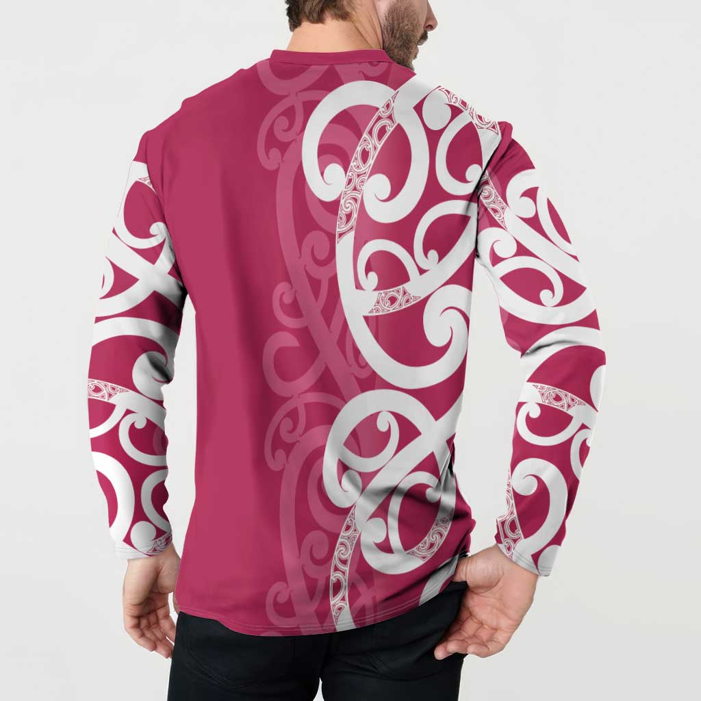 Breast Cancer Awareness Maori Button Sweatshirt Koru Kowhaiwhai - Polynesian Pride