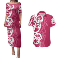 Breast Cancer Awareness Maori Couples Matching Puletasi and Hawaiian Shirt Koru Kowhaiwhai - Polynesian Pride