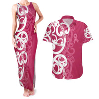 Breast Cancer Awareness Maori Couples Matching Tank Maxi Dress and Hawaiian Shirt Koru Kowhaiwhai - Polynesian Pride