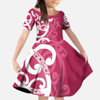 Breast Cancer Awareness Maori Family Matching Off The Shoulder Long Sleeve Dress and Hawaiian Shirt Koru Kowhaiwhai - Polynesian Pride