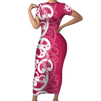 Breast Cancer Awareness Maori Family Matching Short Sleeve Bodycon Dress and Hawaiian Shirt Koru Kowhaiwhai - Polynesian Pride