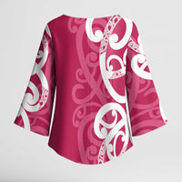 Breast Cancer Awareness Maori Kimono Sleeve Blouse Koru Kowhaiwhai - Polynesian Pride