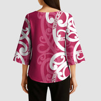 Breast Cancer Awareness Maori Kimono Sleeve Blouse Koru Kowhaiwhai - Polynesian Pride