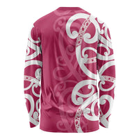 Breast Cancer Awareness Maori Long Sleeve Shirt Koru Kowhaiwhai - Polynesian Pride