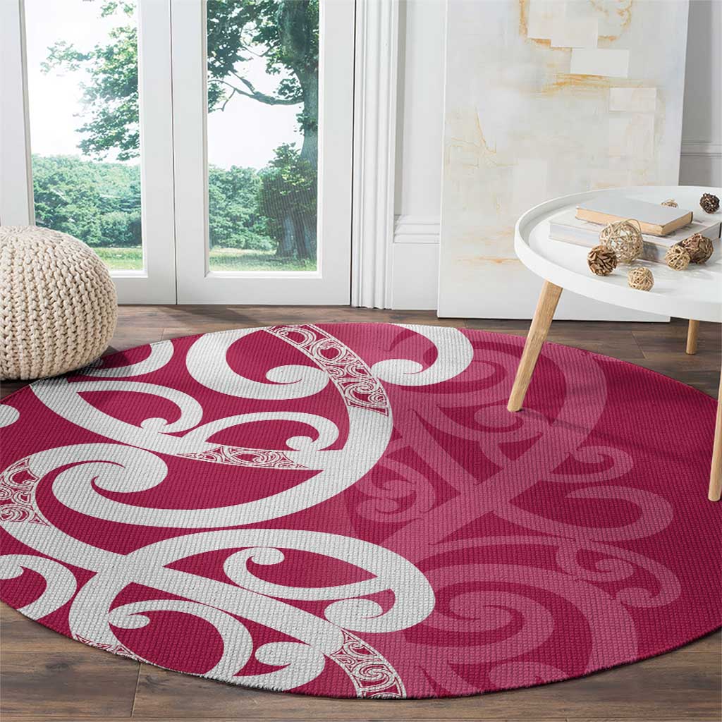 Breast Cancer Awareness Maori Round Carpet Koru Kowhaiwhai - Polynesian Pride