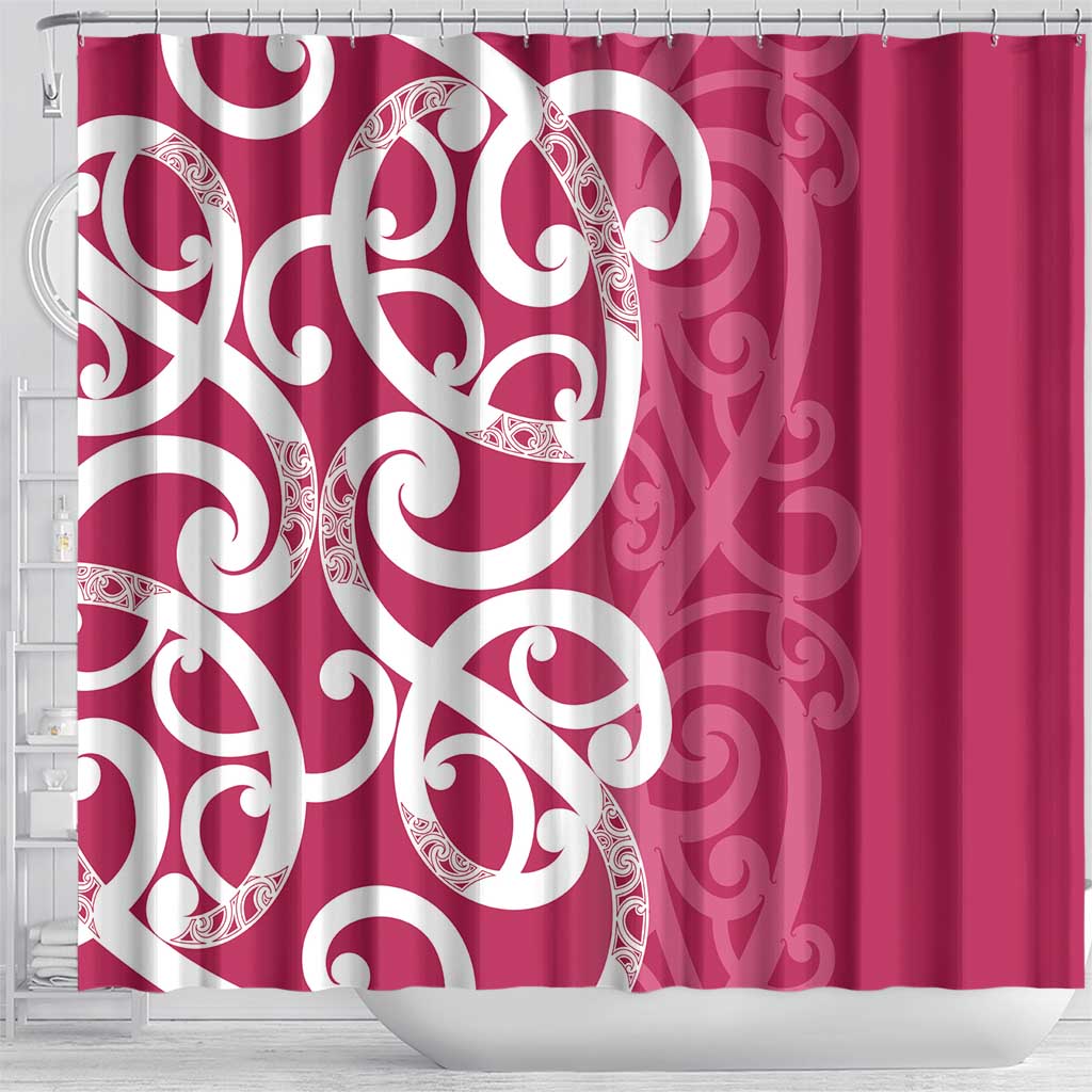 Breast Cancer Awareness Maori Shower Curtain Koru Kowhaiwhai - Polynesian Pride