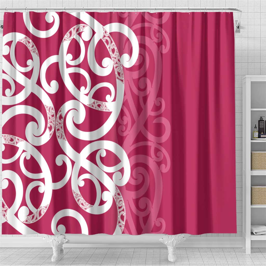 Breast Cancer Awareness Maori Shower Curtain Koru Kowhaiwhai - Polynesian Pride
