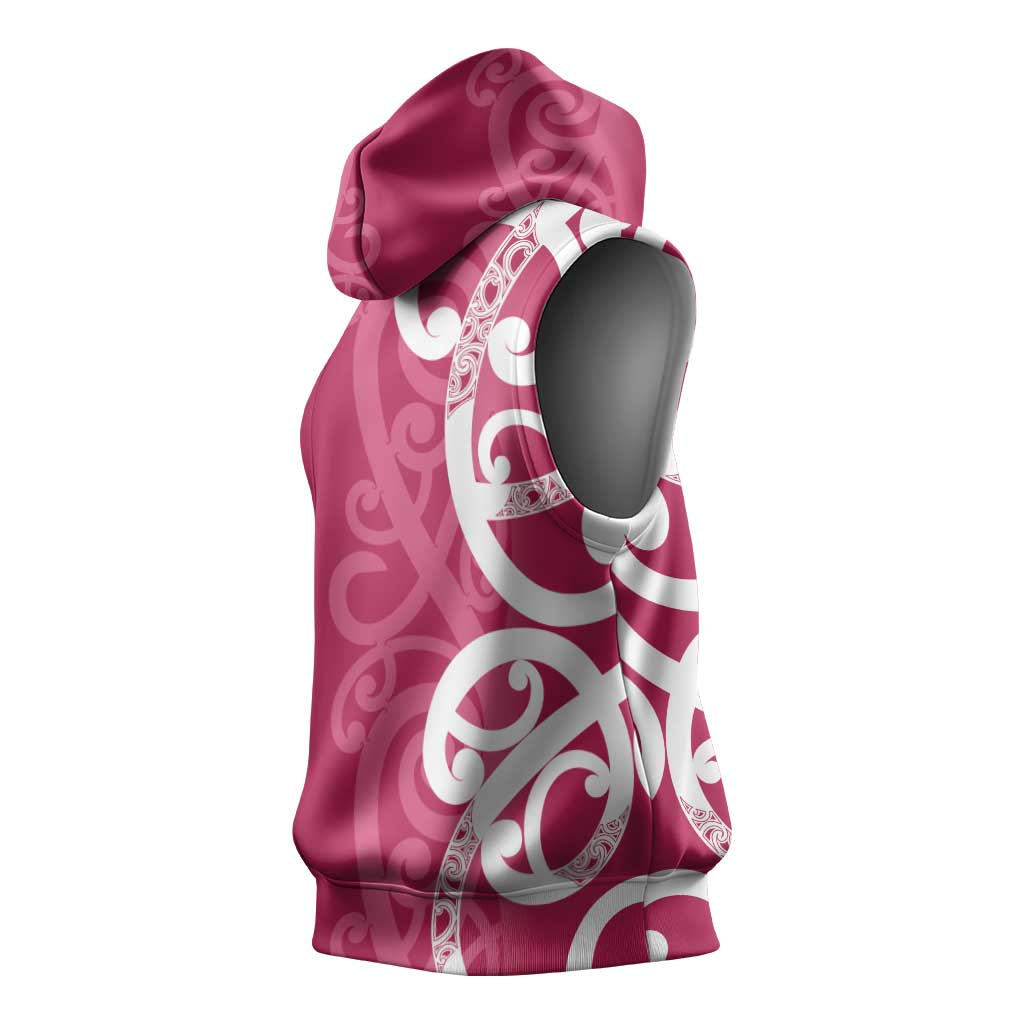 Breast Cancer Awareness Maori Sleeveless Hoodie Koru Kowhaiwhai - Polynesian Pride