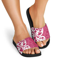 Breast Cancer Awareness Maori Slide Sandals Koru Kowhaiwhai - Polynesian Pride