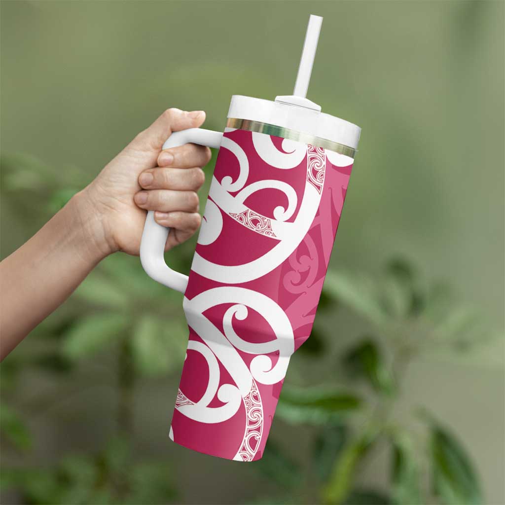 Breast Cancer Awareness Maori Tumbler With Handle Koru Kowhaiwhai - Polynesian Pride