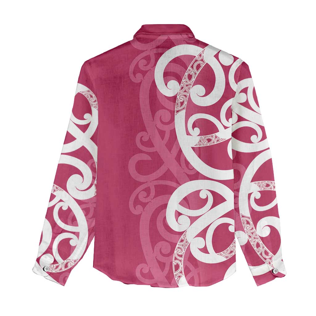 Breast Cancer Awareness Maori Women Casual Shirt Koru Kowhaiwhai - Polynesian Pride