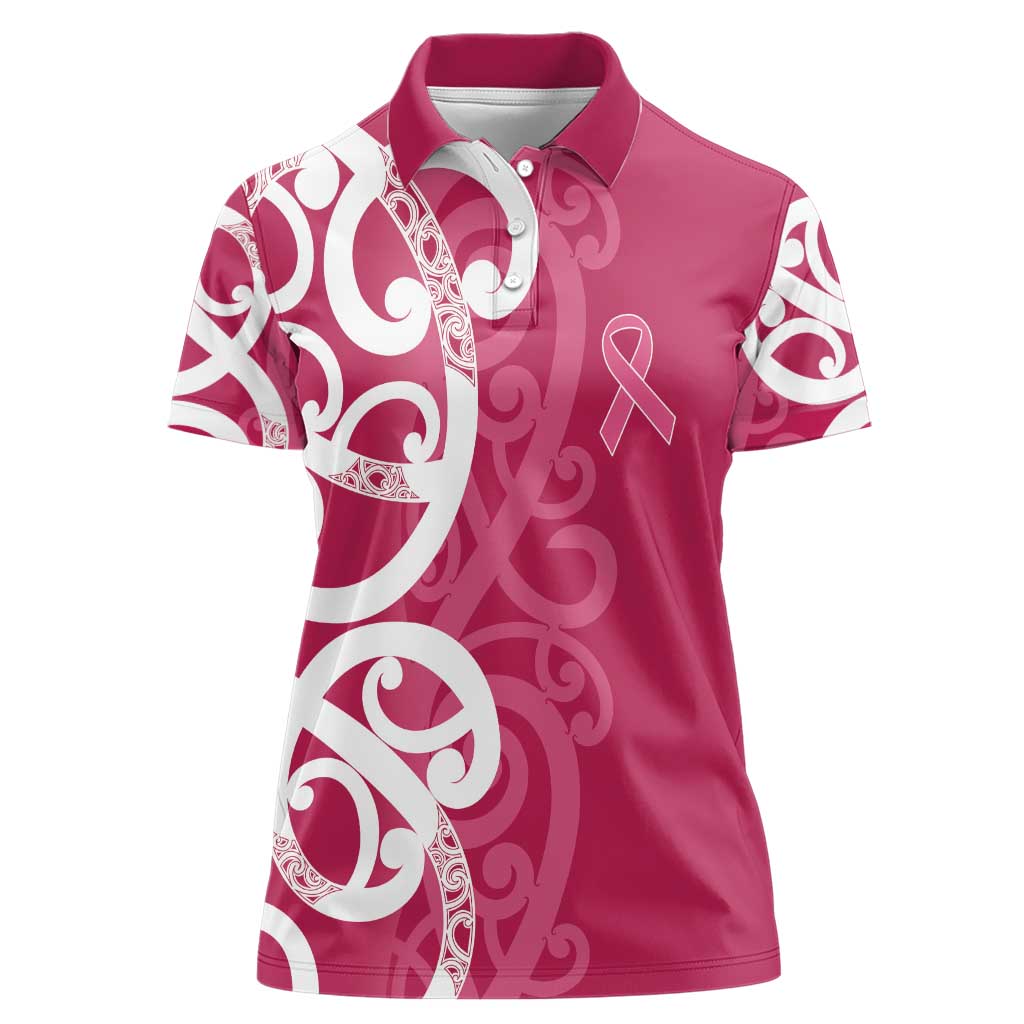Breast Cancer Awareness Maori Women Polo Shirt Koru Kowhaiwhai - Polynesian Pride