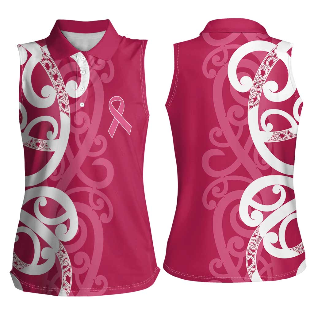 Breast Cancer Awareness Maori Women Sleeveless Polo Shirt Koru Kowhaiwhai - Polynesian Pride