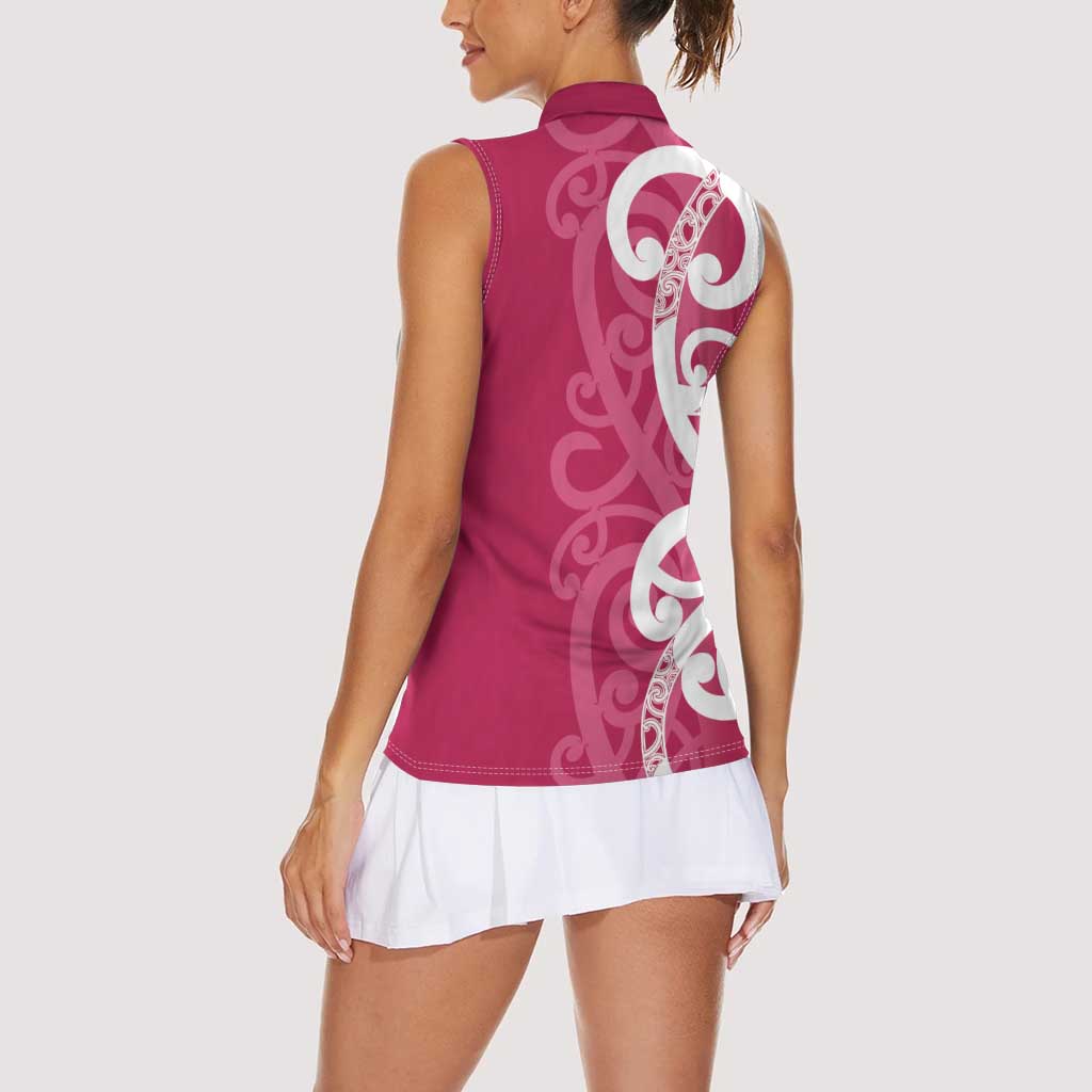 Breast Cancer Awareness Maori Women Sleeveless Polo Shirt Koru Kowhaiwhai - Polynesian Pride