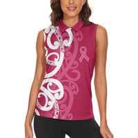 Breast Cancer Awareness Maori Women Sleeveless Polo Shirt Koru Kowhaiwhai - Polynesian Pride