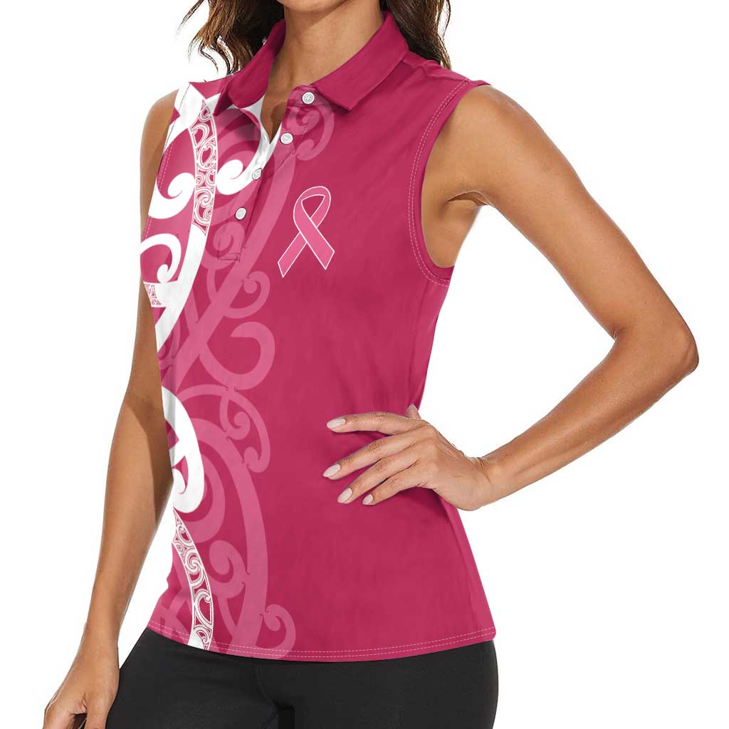 Breast Cancer Awareness Maori Women Sleeveless Polo Shirt Koru Kowhaiwhai - Polynesian Pride