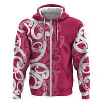 Breast Cancer Awareness Maori Zip Hoodie Koru Kowhaiwhai - Polynesian Pride