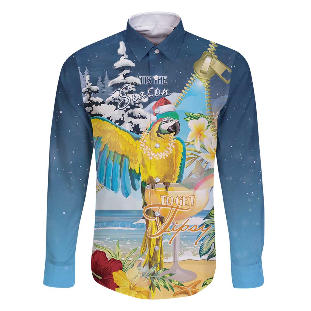 Funny Tropical Christmas Family Matching Mermaid Dress and Hawaiian Shirt Tis The Season To Get Tipsy LT7 Dad's Shirt - Long Sleeve Colorful - Polynesian Pride