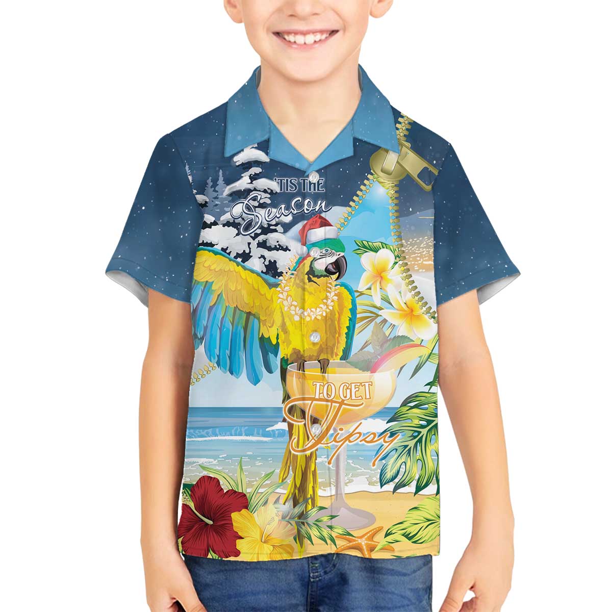 Funny Tropical Christmas Family Matching Off The Shoulder Long Sleeve Dress and Hawaiian Shirt Tis The Season To Get Tipsy LT7 Son's Shirt Colorful - Polynesian Pride