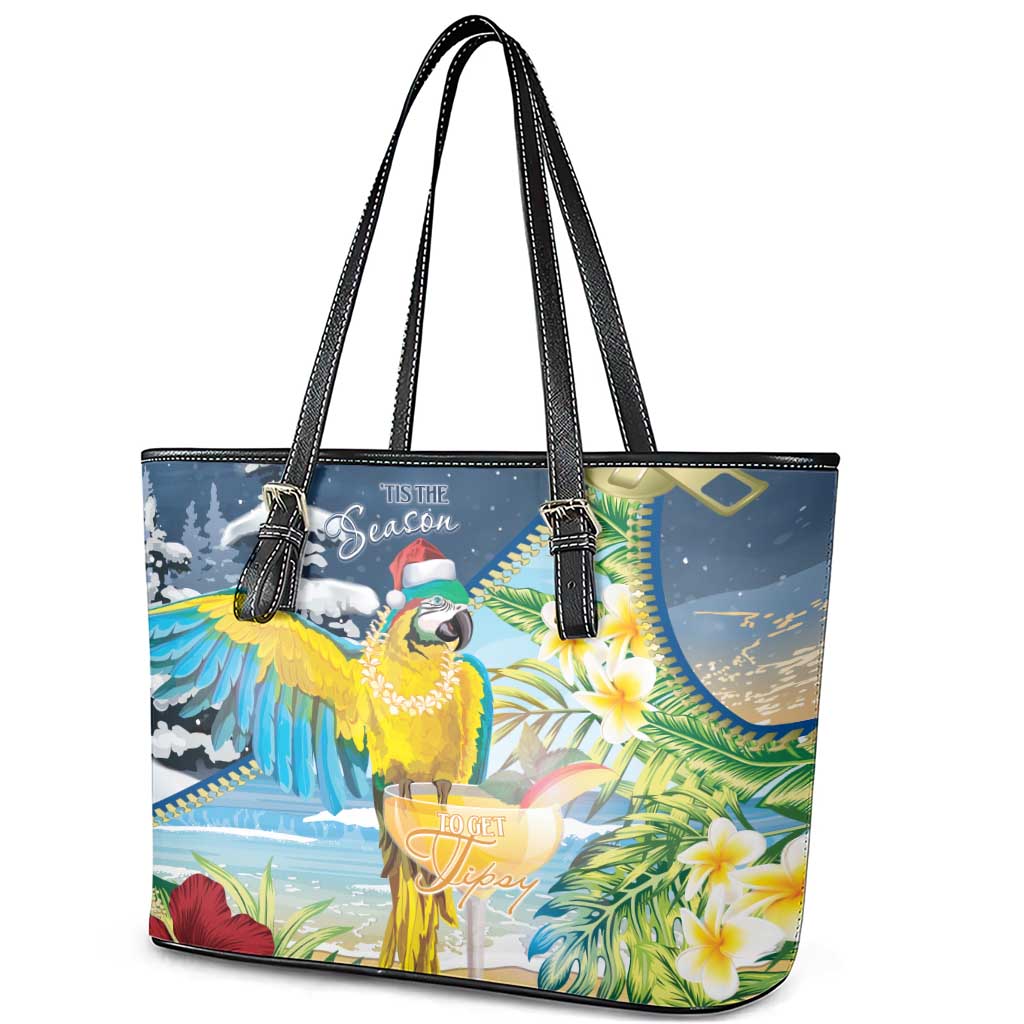 Funny Tropical Christmas Leather Tote Bag Tis The Season To Get Tipsy