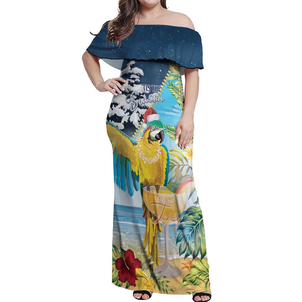 Funny Tropical Christmas Off Shoulder Maxi Dress Tis The Season To Get Tipsy LT7 Women Colorful - Polynesian Pride