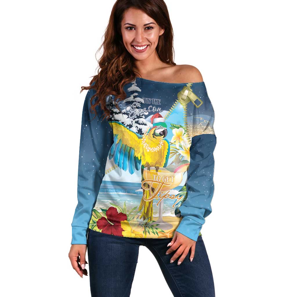 Funny Tropical Christmas Off Shoulder Sweater Tis The Season To Get Tipsy LT7 Women Colorful - Polynesian Pride