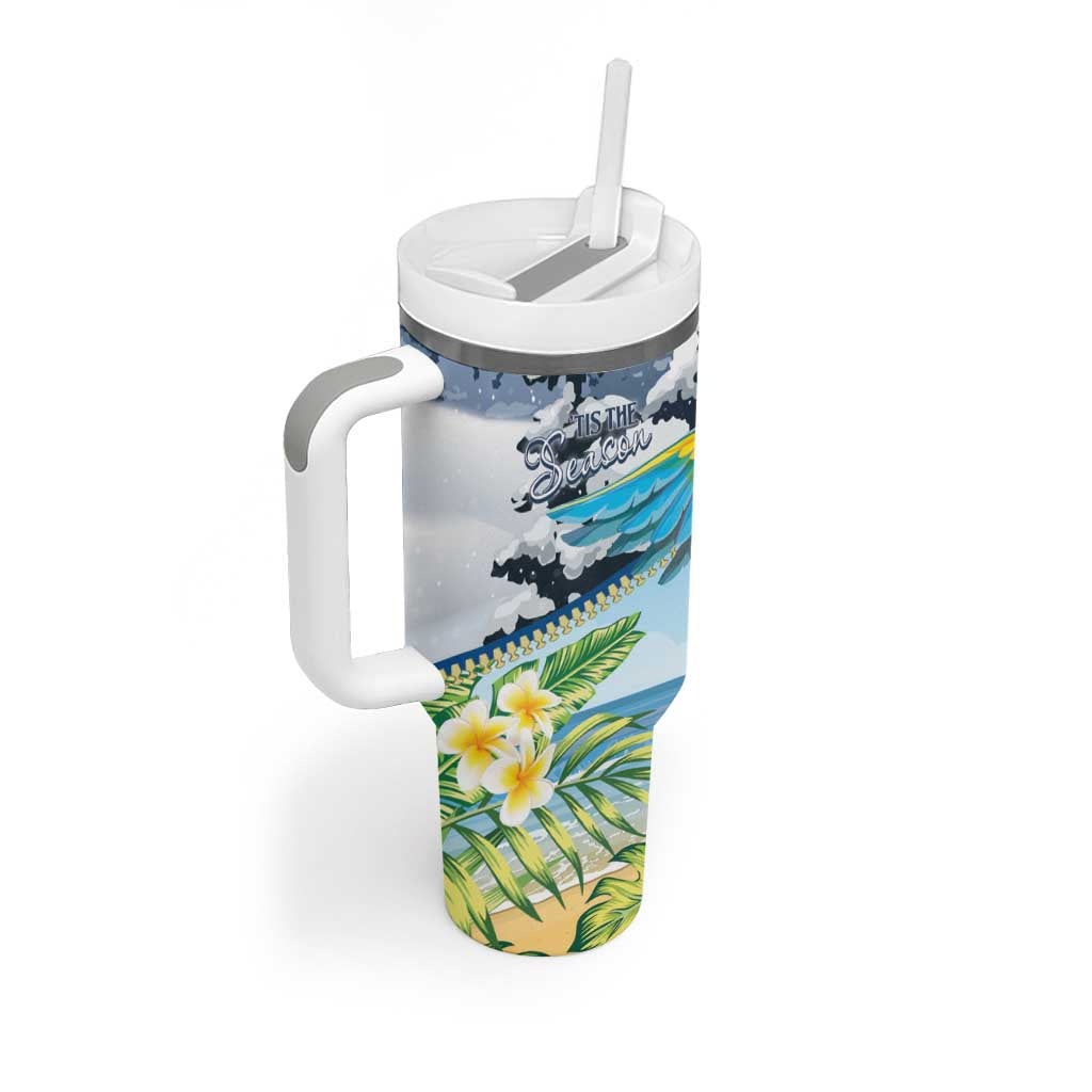 Funny Tropical Christmas Tumbler With Handle Tis The Season To Get Tipsy