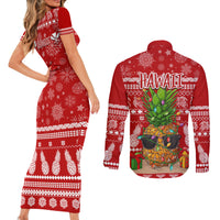 Hawaii Pineapple Christmas Couples Matching Short Sleeve Bodycon Dress and Long Sleeve Button Shirt Mele Kalikimaka LT7 - Polynesian Pride
