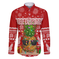 Hawaii Pineapple Christmas Family Matching Off Shoulder Maxi Dress and Hawaiian Shirt Mele Kalikimaka LT7 Dad's Shirt - Long Sleeve Red - Polynesian Pride