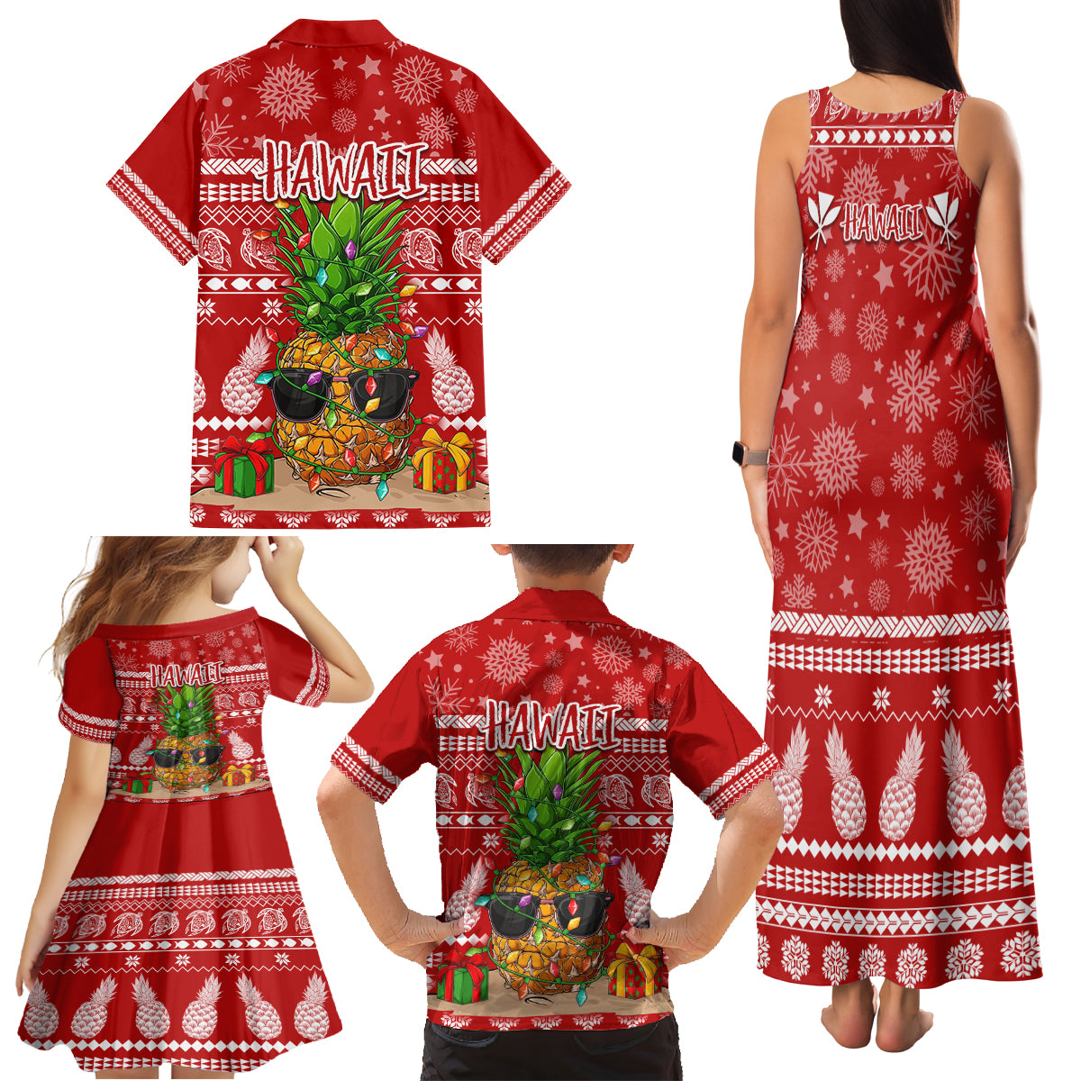 Hawaii Pineapple Christmas Family Matching Tank Maxi Dress and Hawaiian Shirt Mele Kalikimaka LT7 - Polynesian Pride