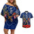 Anzac Couples Matching Off Shoulder Short Dress and Hawaiian Shirt Ausralia Aboriginal Mix New Zealand Slouch Hats LT7 Blue - Polynesian Pride