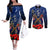 Anzac Couples Matching Off The Shoulder Long Sleeve Dress and Long Sleeve Button Shirt Ausralia Aboriginal Mix New Zealand Slouch Hats LT7 Blue - Polynesian Pride