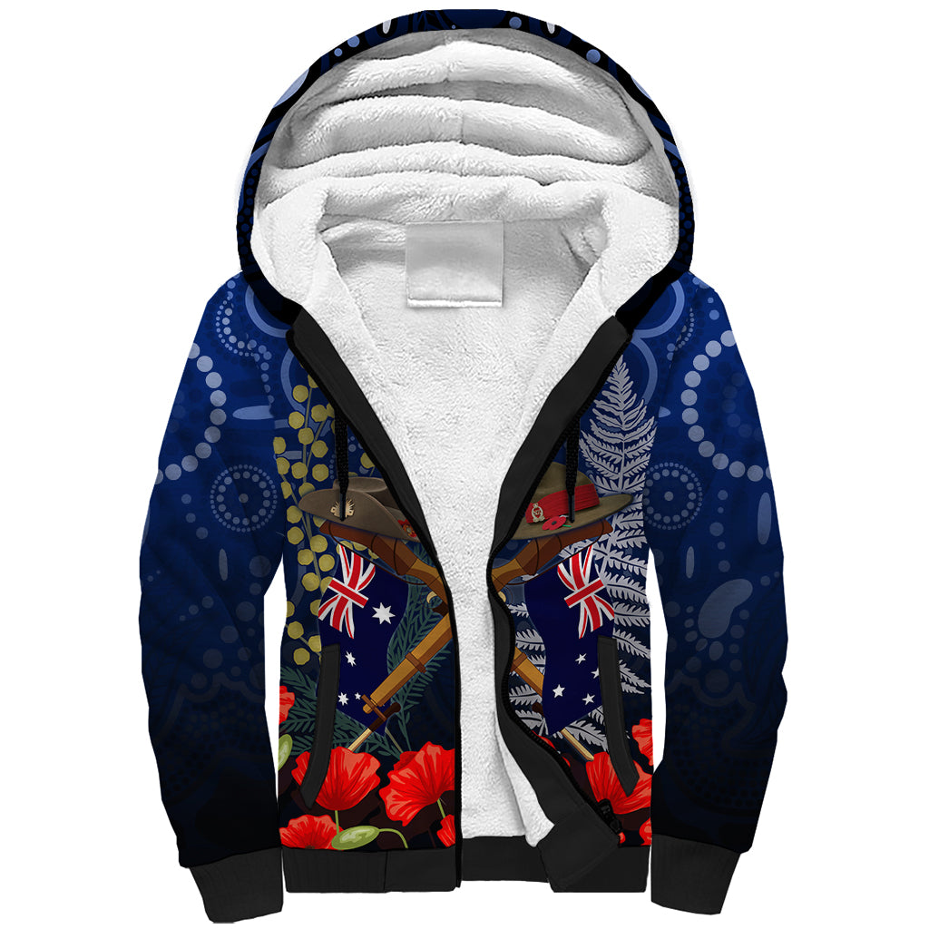 Anzac Sherpa Hoodie Ausralia Aboriginal Mix New Zealand Slouch Hats LT7 Unisex Blue - Polynesian Pride