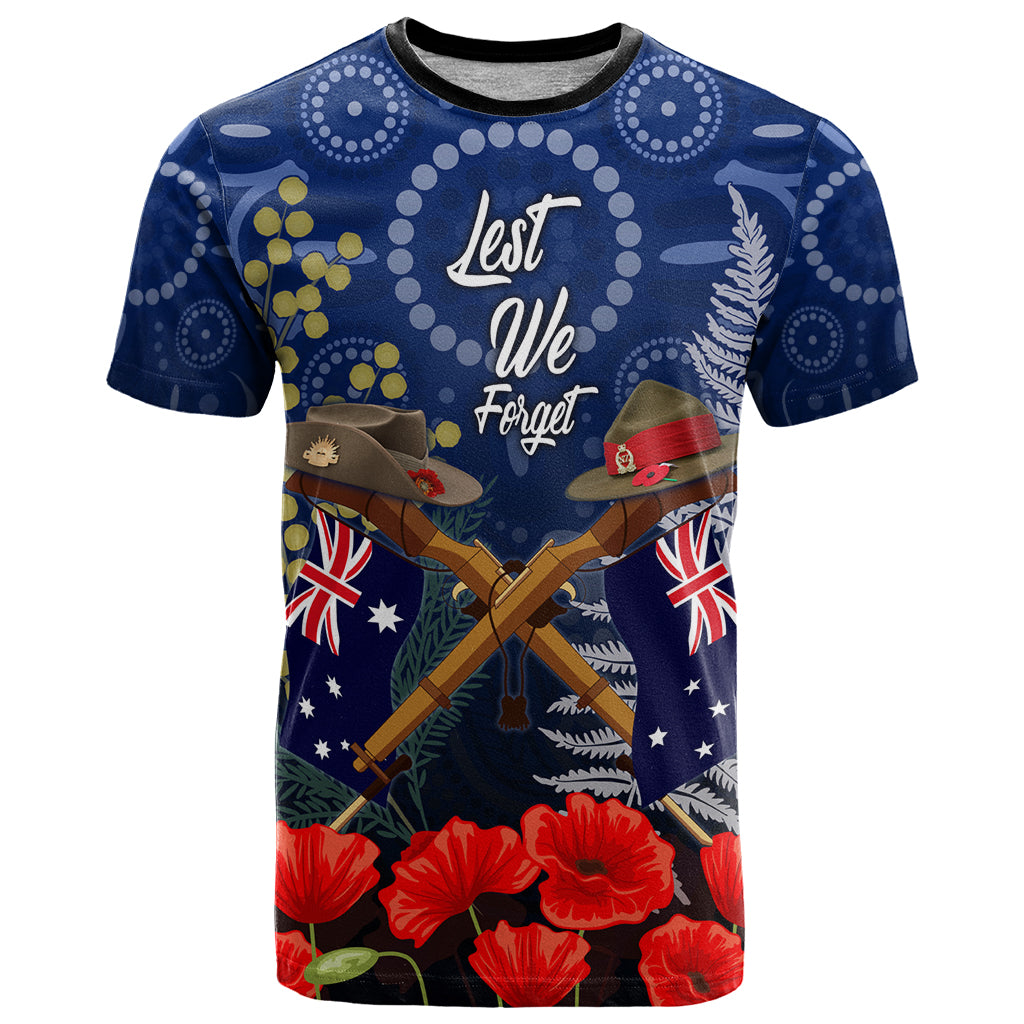Anzac T Shirt Ausralia Aboriginal Mix New Zealand Slouch Hats LT7 Blue - Polynesian Pride