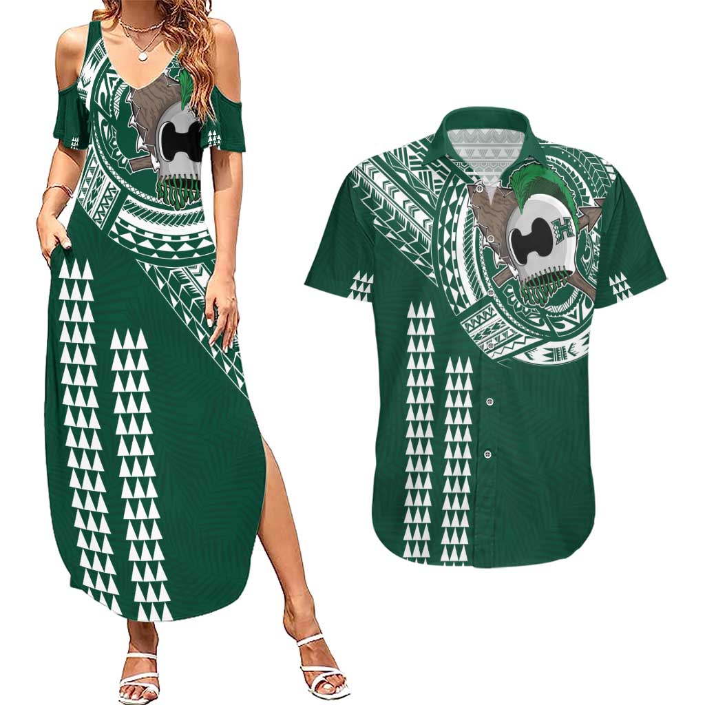 Hawaii Rainbow Warriors Personalized Couples Matching Summer Maxi Dress and Hawaiian Shirt Kakau Ikakai Laau Pama