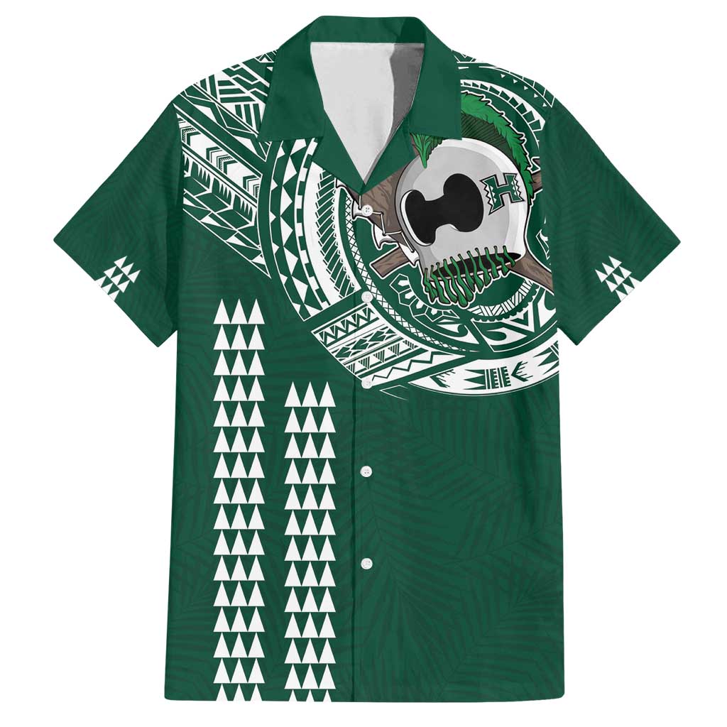 Hawaii Rainbow Warriors Personalized Family Matching Tank Maxi Dress and Hawaiian Shirt Kakau Ikaika Laau Pama LT7 Dad's Shirt - Short Sleeve Green - Polynesian Pride