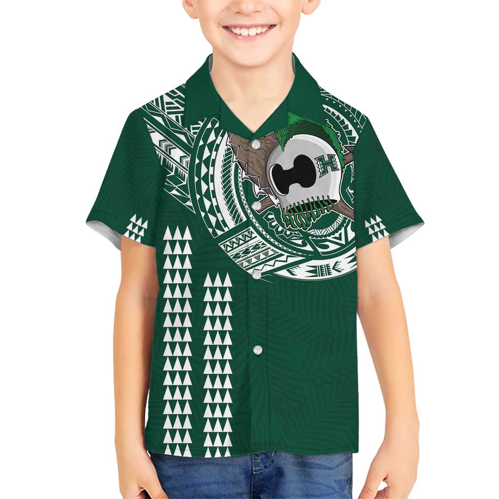 Hawaii Rainbow Warriors Personalized Family Matching Tank Maxi Dress and Hawaiian Shirt Kakau Ikaika Laau Pama LT7 Son's Shirt Green - Polynesian Pride