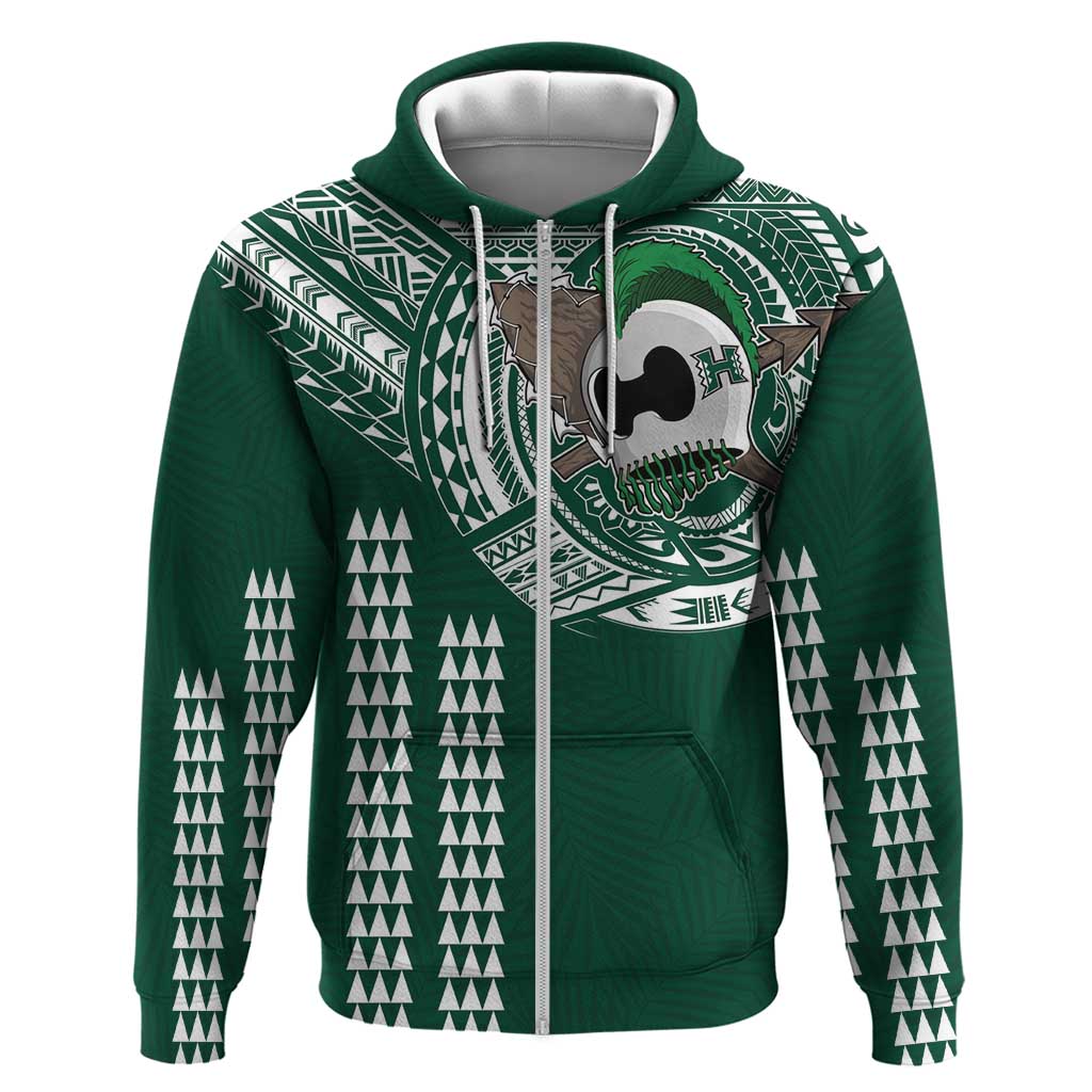Hawaii Rainbow Warriors Personalized Hoodie Kakau Ikaika Laau Pama LT7 Zip Hoodie Green - Polynesian Pride