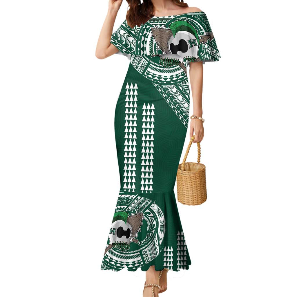 Hawaii Rainbow Warriors Personalized Mermaid Dress Kakau Ikaika Laau Pama LT7 Women Green - Polynesian Pride