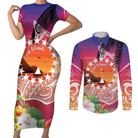 Kia Orana Cook Islands Couples Matching Short Sleeve Bodycon Dress and Long Sleeve Button Shirt Sunset Dream