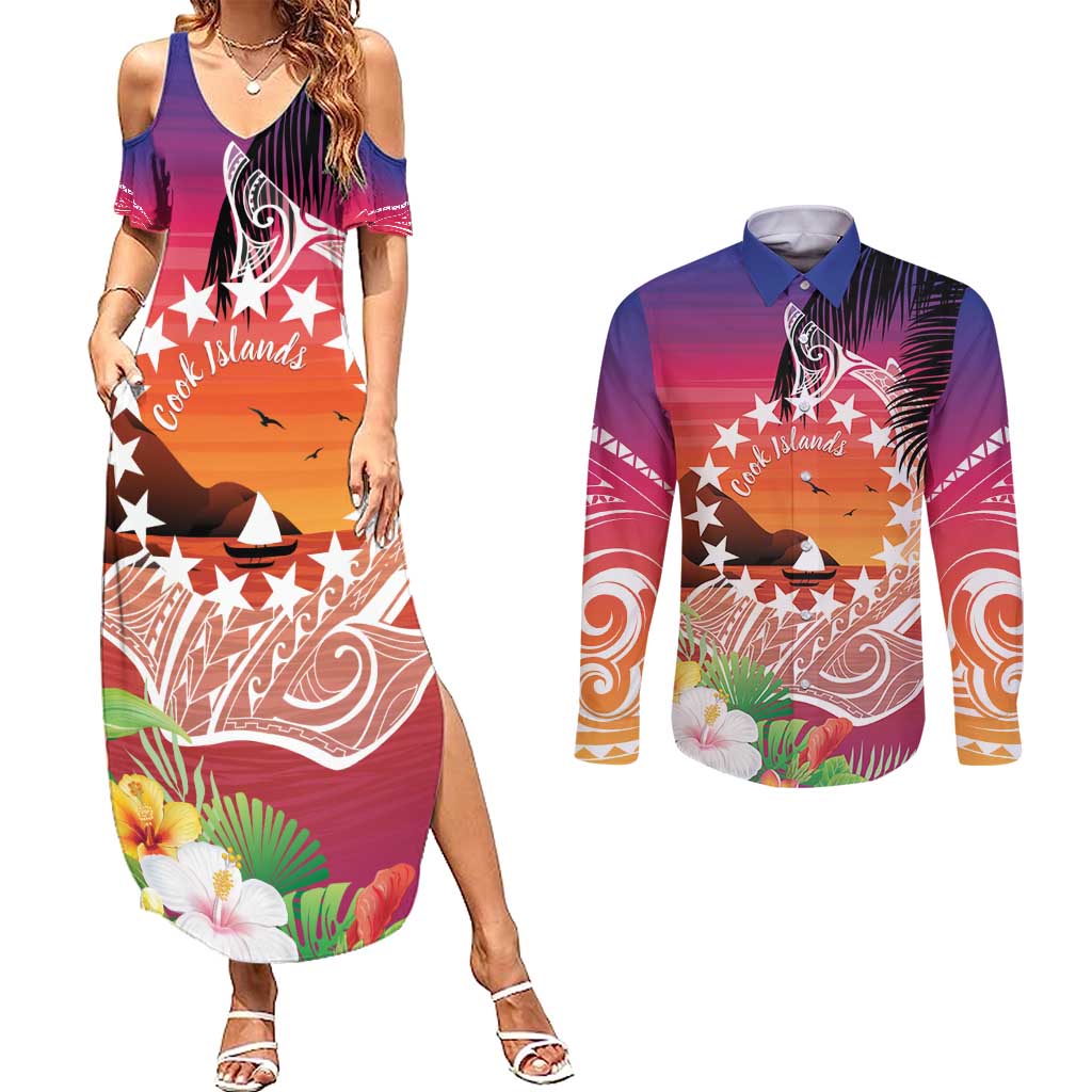 Kia Orana Cook Islands Couples Matching Summer Maxi Dress and Long Sleeve Button Shirt Sunset Dream