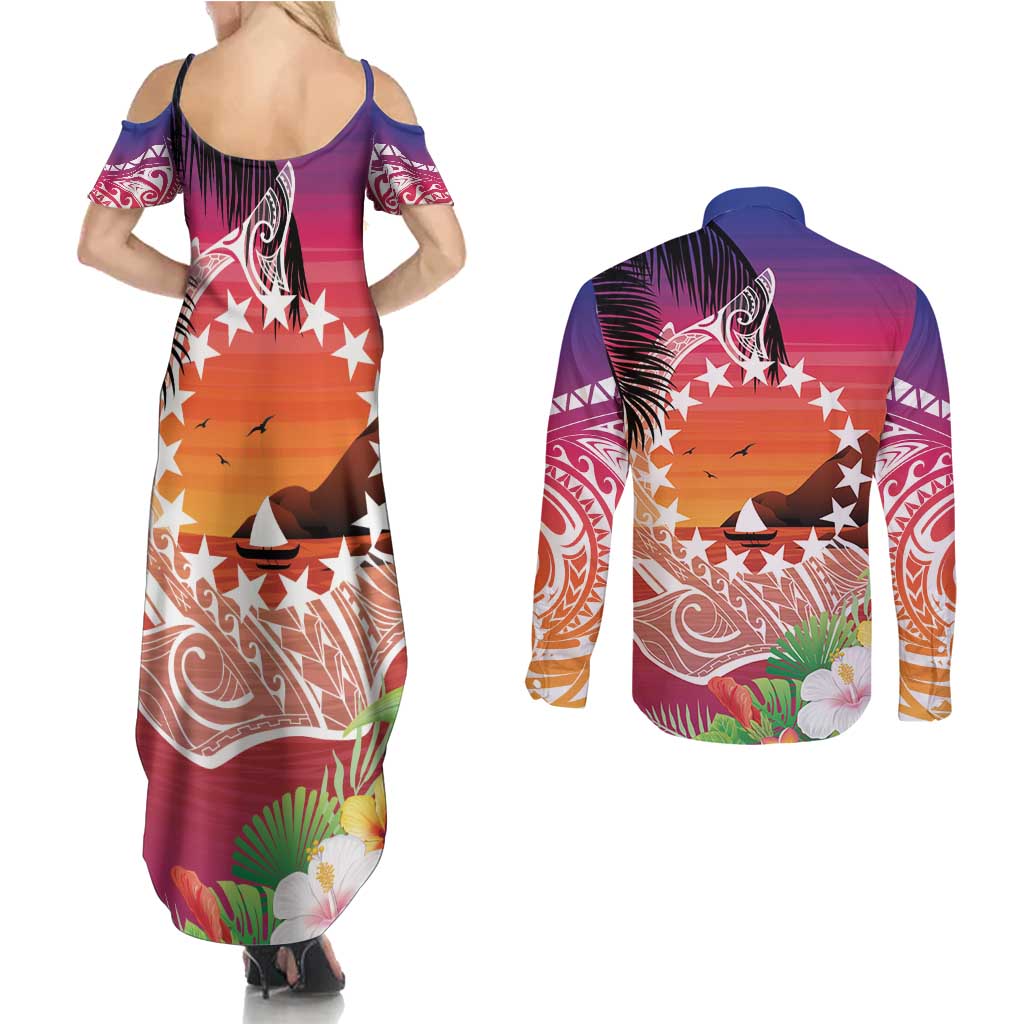 Kia Orana Cook Islands Couples Matching Summer Maxi Dress and Long Sleeve Button Shirt Sunset Dream